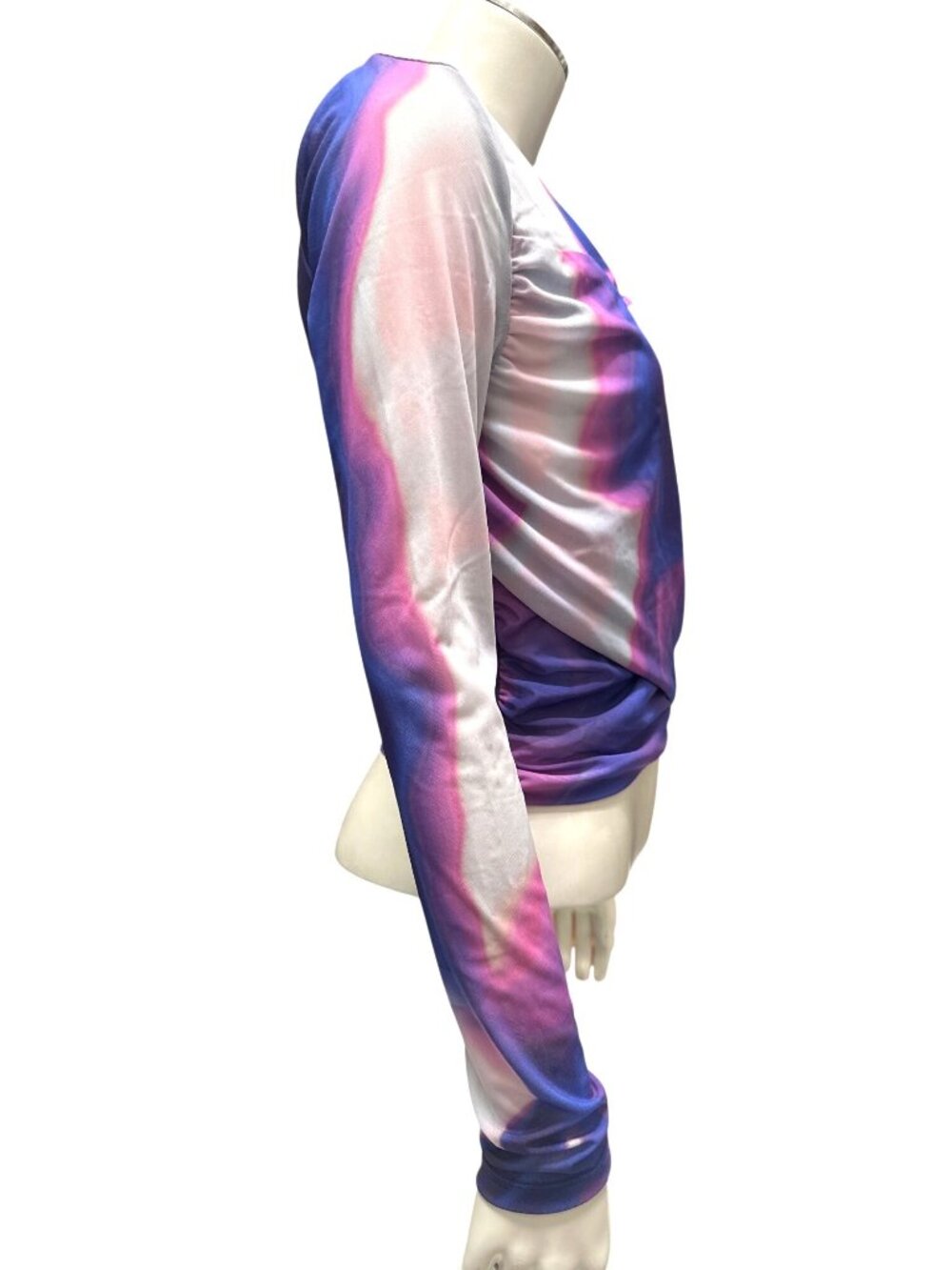 Forever 21 Size L Purple Blue Abstract Mesh Top Y2K Clubwear Futuristic Vibe Lux - Picture 5 of 10